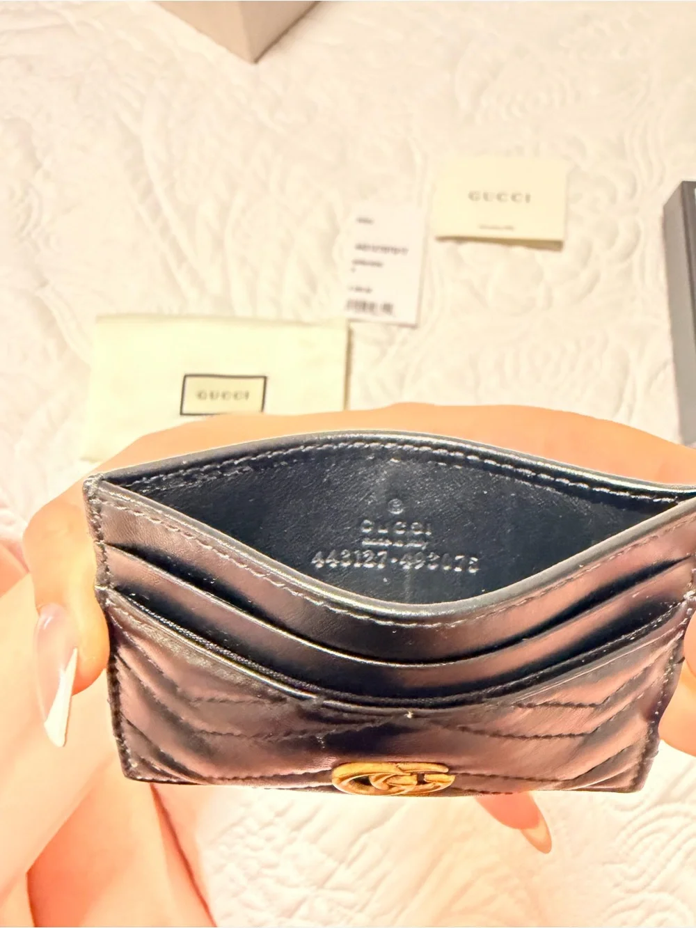 Gucci Black Quilted Leather Card Case with Gold Double G - Picture 5 of 5